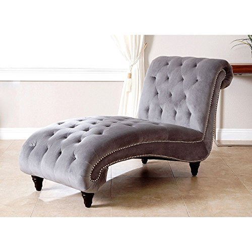 Tiffany Grey Plush Velvet Chaise - 29.5" wide x 65" deep x 37.5" high - Thumbnail 4