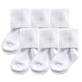 Luvable Friends Basic Cuff Socks 6 Pack, White, 12-24 Months
