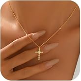 925 Sterling Silver Cross Necklace for Women 14K Gold Plated Dainty CZ Cross Pendant Choker to Daughter Mom Simple Trendy Cute Cross Charm Chain Necklace Religious Faith Valentine's Day Jewelry Gifts