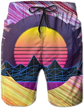 Retrowave 80's BG By Rafael-De-Jongh On DeviantArt Mens Basic Board Shorts XL With Pocket