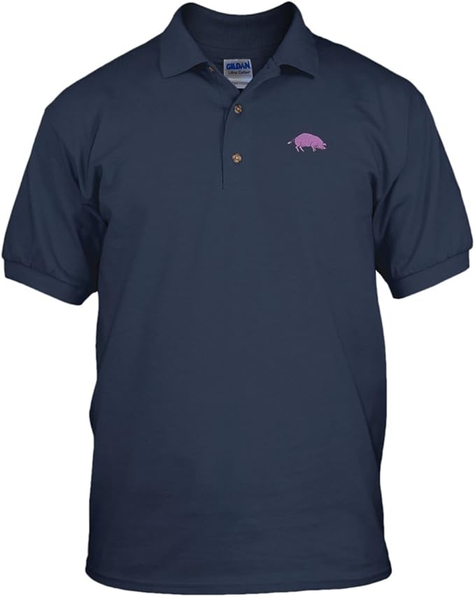 Pink Pig Embroidery Embroidered 100 Cotton Polo Shirt Top Navy 2X