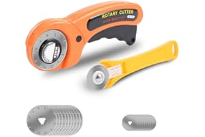 VORTECSYS Rotary Cutter for Fabric, 45mm and 28mm Rotary Cutters Kit with Extra 10 Blades, Ergonomic Rolling Cutter with Safety Lock, Suitable for Leather, Crafting, Sewing, and Quilting Fabric (Orange)