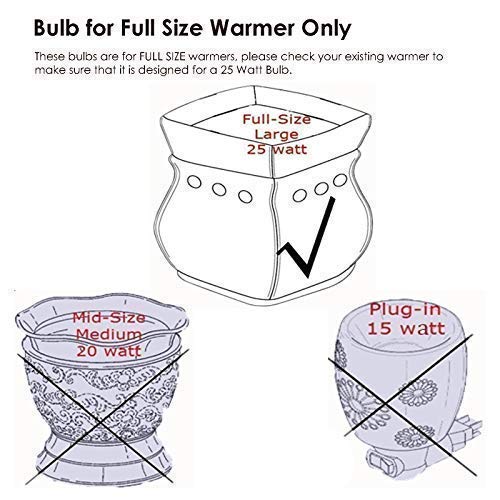 25 Watt Wax Warmer Bulbs for Full Size Scentsy Warmer, 6 Pack E12 Base