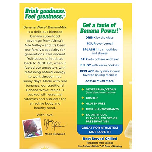 Banana Wave Dairy Free Banana Milk, Blended Superfood Beverage with Potassium and Omega-3, All Natural (Original)