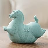 BYVUTE Ceramic Fat Horse, Figurine Collectible Cute Happy Fat Horse Animal Garden Sculpture Handmade Art Painted Bookshelf Table Home Office Decor Gift to Attract Success (Turquoise)