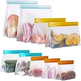 Reusable Food Storage Bags Stand Up, 9 Pack Leakproof Freezer Bags, BPA Free Gallon Bags, Reusable Plastic Snack Bags, Lunch Sandwich Bags for Home & Travel
