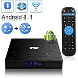 Android TV Box, T9 Android 8.1 4GB RAM/32GB ROM RK3328 Quad-Core Media Box Support 2.4Ghz WiFi 64 Bits H.265 Bluetooth 4.1 DLNA UHD 4K Mini TV Box
