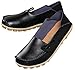 Serene Womens Black Leather Cowhide Casual Lace Up Flat Driving Shoes Boat Slip-On Loafers - Size 8