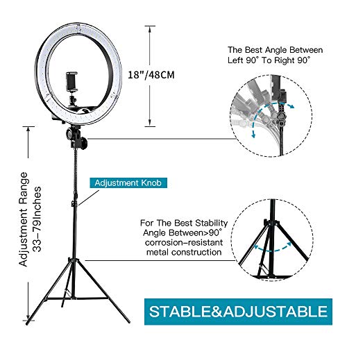MOUNTDOG 18'' Ring Light with 79'' Light Stand, Bluetooth Dimmable LED Ring Light with 360Â° Rotatable Phone Holder, Carrying Bag for YouTube, Lighting Portrait, Video Shooting, Make Up