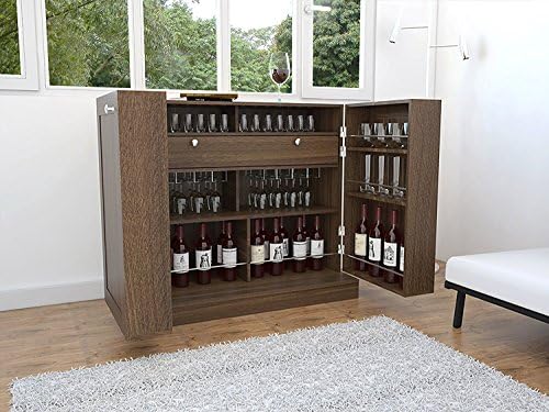 Bar Buffet wih Wine Storage and 2 expandable side Cabinets, plenty Capacity for bottle Storage, glass rack holder