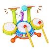 Kids Drum Set, Rabing Electric Musical Instruments Toys with 2 Drum Sticks, Beats Flash Light and Adjustable Microphone…