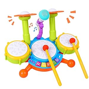 Kids-Drum-Set-Rabing-Electric-Musical-Instruments-Toys-with-2-Drum-Sticks-Beats-Flash-Light-and-Adjustable-Microphone-Early-Learning-Birthday-Gift-for-1-12-Years-Old-Boys-and-Girls-Multicolor Kids Drum Set, Rabing Electric Musical Instruments Toys with 2 Drum Sticks, Beats Flash Light and Adjustable Microphone…