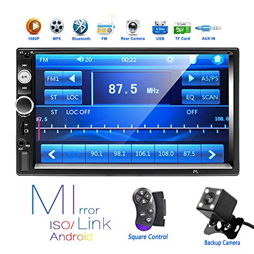 Hikity 2 Din Car Stereo 7'' HD Touch Screen MP5 Player Bluetooth FM Radio Support iOS/Android Phone Mirror Link with AUX/Dual USB/SD/DVR Input + Backup Camera & Steering Wheel Control