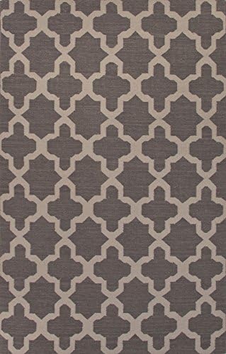 Flat-Weave Geometric Pattern Wool Area Rug 5 Feet by 8 Feet Liquorice
