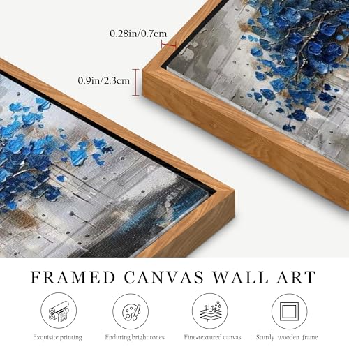 MHARTK66 Modern Living Room Decoration Pictures with Wooden Frame, 50 x 100 cm Large Decorative Sheets Wall Bedrooms, Decorative Canvases Wall Tree of Life Blue, Wall Art Dining Hallway Bathroom