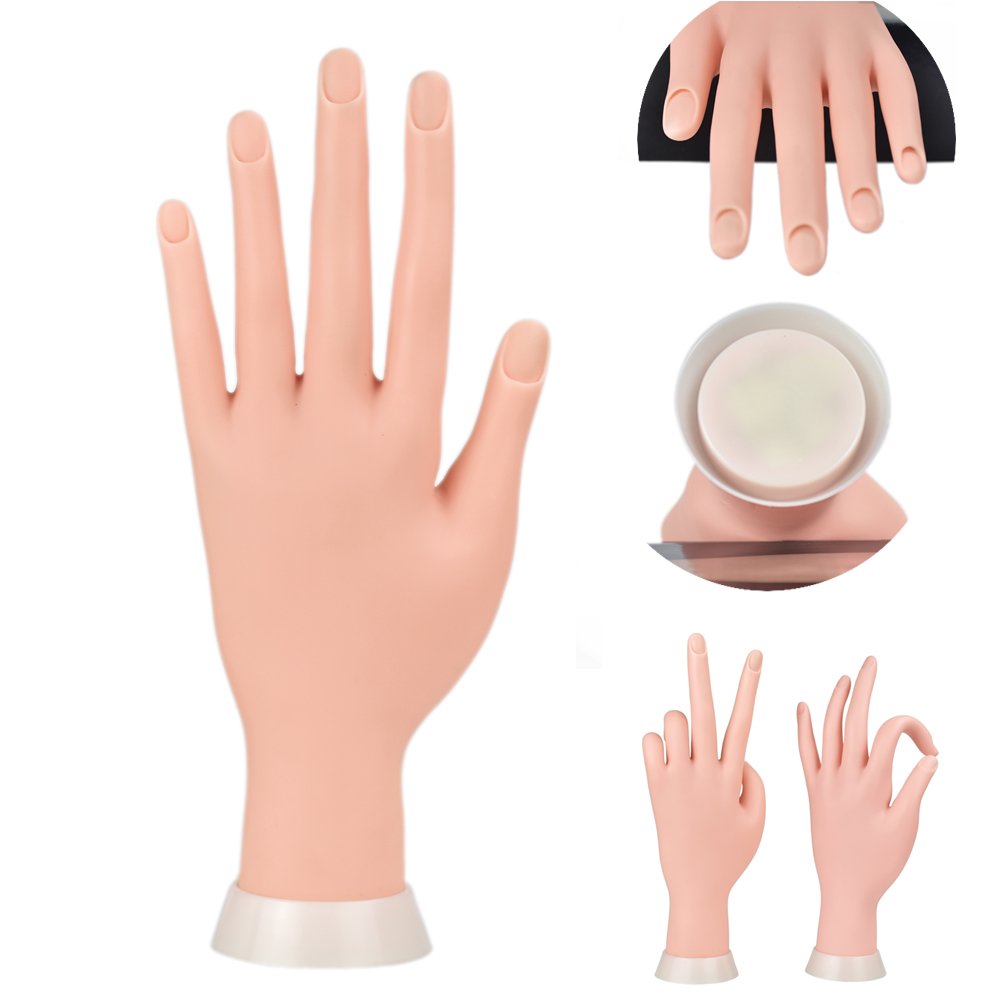 ErSiMan-AW Manicure Practice Hands & Fingers Nail Hand Practice Model Flexible Movable Soft Plastic Hand for Fake Nail Art Starter Training (Brown)