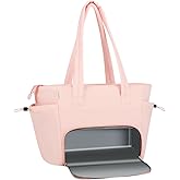 Veirdro Work Laptop Tote Bag for Women with Insulated Lunch Compartment, Lightweight Puffy Lunch Tote Bag with 15.6 Inch Laptop Compartment, Quilted Laptop Bags for Office Commuter Teacher Nurse Pink