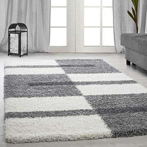 Shaggy pile living room Shaggy carpet pile height 3cm-grey-White-light grey - 240x340 cm