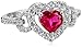 Amazon Collection Sterling Silver Created Ruby Round Created White Sapphire Heart Ring, Size 7