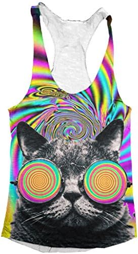 Cottonsyria Women's Cat Psychedelic Tank Tops All Over Print Sleeveless Shirts (Medium, Cat Psychedelic)