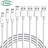 Generic iPhone Charger Cable 4Pack 3FT 6FT 6FT 10FT Lightning Cable 8Pin to USB Charging Cord Compatible with iPhone X 8 8 Plus 7 7 Plus 6 6 Plus 6S 6S Plus SE 5S 5 5C iPad iPod and More (White)