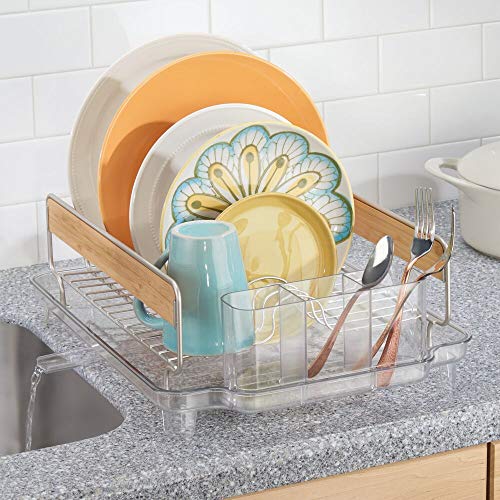 mDesign Large Kitchen Countertop, Sink Dish Drying Rack with Bamboo