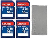4 Pack SanDisk 16GB Class 4 SDHC Flash Memory Card Retail works with Bushnell 6MP Trophy Cam Essential, Aggressor, 8MP Hybrid Trail Cameras - W/ Everything But Stromboli (tm) MicroFiber Cleaning Cloth