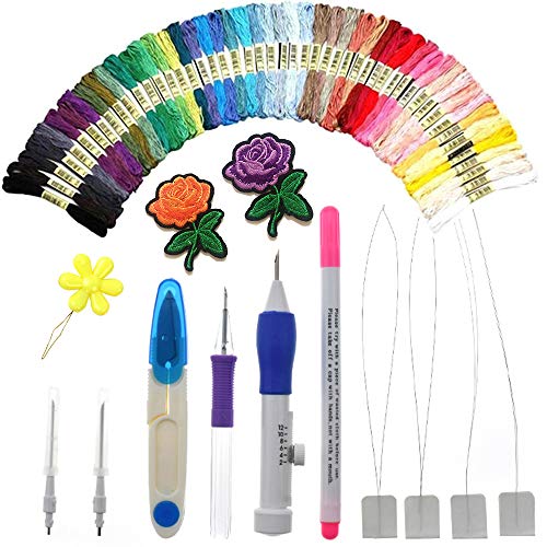 AROYEL Magic Embroidery Pen Punch Needle Full Set,Punch Needle Set Magic Embroidery Pen with 50 Colors Threads&Embroidery Tools, Cross Stitch Tool Kit