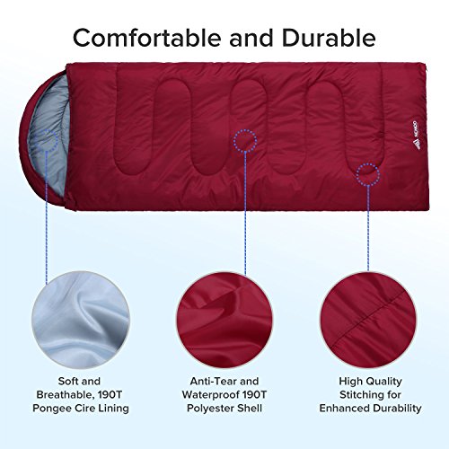 SEMOO Envelope Sleeping Bag - Lightweight Portable, Water Resistant, Comfort with Compression Sack Traveling, Backpacking, Camping, Hiking, Temp Rating 20F/-6C - Great for 4 Season