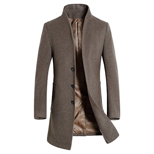 2017 Men's Wool Trench Coat Slim Fit Long Jacket Single Breasted Overcoat (Large, Light Tan)