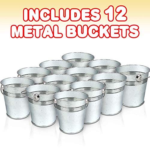 ArtCreativity Mini Galvanized Metal Buckets with Handles Set of 12