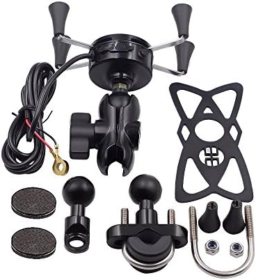 DefLife Motorcycle Phone Mount, Bike Bicycle Motorbike Motorcycle Handlebar Base Cell Phone Mount Holder Cradle Bracket with USB Charging Port, Switch, Clamp, Waterproof, 360° Rotation