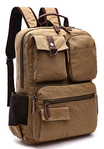 Aidonger Men's Canvas Backpack Large School Bag Hiking Travel Rucksack Fits 14'' Laptop (Khaki)