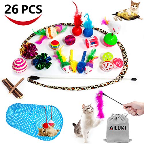 AILUKI 35PCS Cat Toys Variety Pack for Indoor Cats, Kitten Toys Cat Tunnel