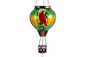 YELENEW Solar Hot Air Balloon Lantern with Flame Christmas Lantern Decorative Outdoor Cardinal Hanging Solar Lantern for Porch Patio Decor