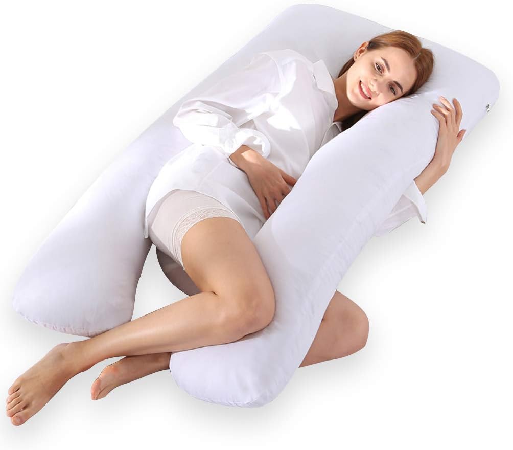 ZHILING Pregnancy Pillow U-Shaped Pregnancy Body Pillow Relieve Pain Maternity Pillows for Sleeping Side Sleeper Pillow Detachable Cotton Pillowcase Full Body Pregnancy Pillow 55'' (White, 55 in)