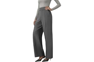 Dress Pants Woman High Waist Straight Wide Leg Pants Elastic Waist Casual Work Trousers with Pockets Office Slacks
