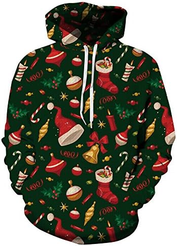 Qika Womens Unisex Couple Simulation 3D Alpaca Print Pocket Hoodies Sweatshirt,XXL-XXXL,Christmas Tree 1