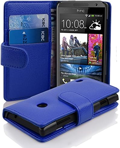 Cadorabo Book Case works with HTC DESIRE 300 in NAVY BLUE - with Stand Function and Card Slot made of Structured Faux Leather - Wallet Etui Cover Pouch PU Leather Flip