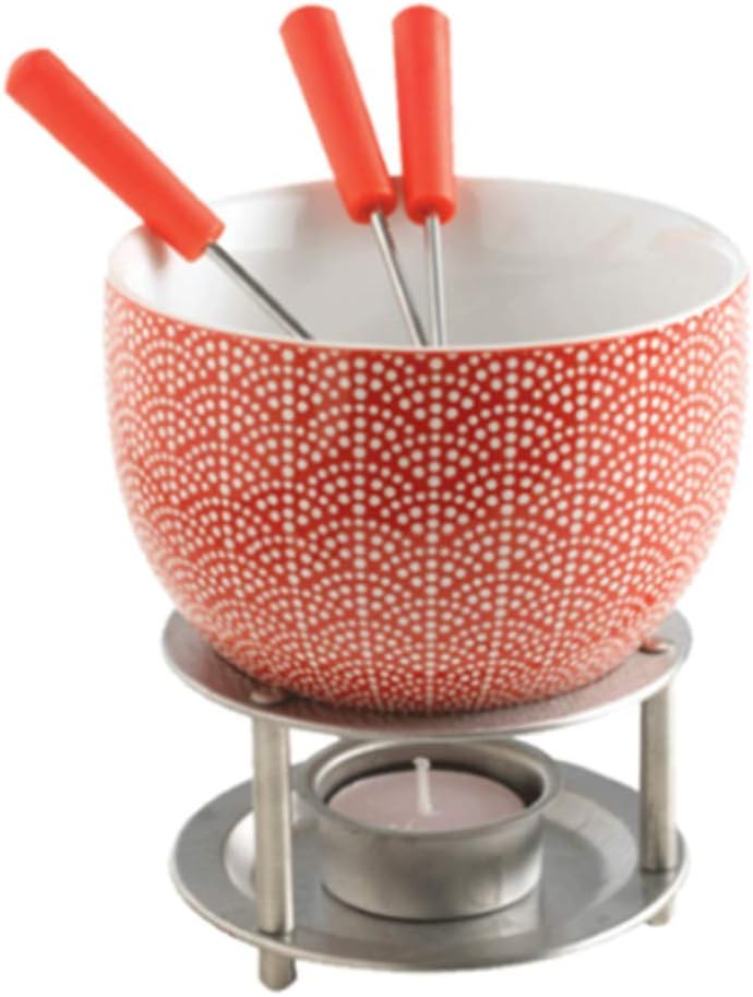 Fondu Chocolate 7 Piece set Cheese Fondue Tea Light Heated with 4 Forks Stripes Design Set for 2 Chocolate Small Hot Pot Cheese Candle Oven,B
