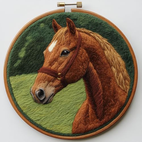 DIY Needle Felting Kits for Beginners Brown Horse Green Grass with Frame Needle Felt Starter Set Handmade Wool Painting Art for Adults Decompress Home Decor 20x20cm-8