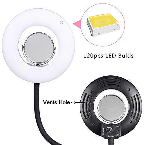 Desk LED Selfie Beauty Ring Light for Phone Live Streaming YouTube or Makeup with Flexible Gooseneck Cell Phone Clamp+3.5" Mirror Portable Photography 8-inch Dimmable 5500K O Circular Ring Lamp