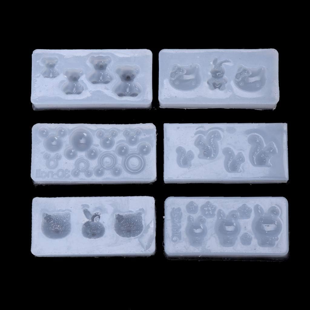 SimpleLif 6Pieces 3D Animal Silicone Nail Art Decor Resin Cabochon Jewelry Pendant Mold Set (Transparent)