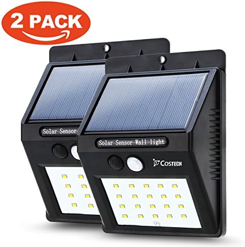 Solar Power Sensor Wall Light, Costech 20 LED Ultra Bright Wireless Security Motion Weatherproof Outdoor Lamp for Patio ,Deck ,Yard ,Garden ,Home (2 Pack)