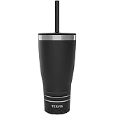 Tervis Traveler Powder Coated Stainless Steel Triple Walled Insulated Tumbler Travel Cup Keeps Drinks Cold & Hot, 30oz - with Straw Lid, Black