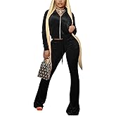 Chatinction Women's 2 Piece Outfit Velour Zip Up Crop Jacket and Bell Bottoms Long Pants with Pockets Tracksuit Set