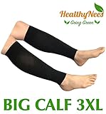 HealthyNees Shin Calf Sleeve 20-30 mmHg Medical Compression Circulation Extra Wide Plus Size Big Tall Leg Thick Calves Firm Support (Black, Big Calf 3XL)