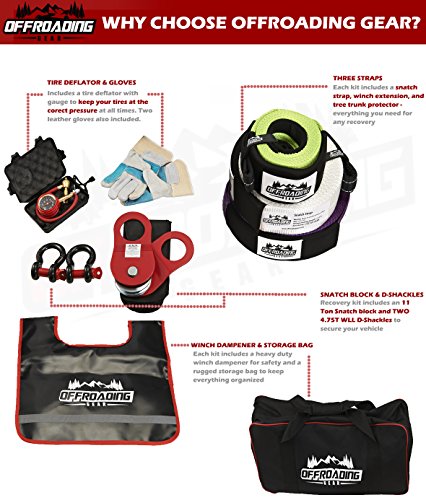 Offroading Gear 4x4 Off-Road Vehicle Equipment Recovery Kit with Snatch Strap| Winch Extension| Tree Trunk Protector| Shackles| Towing & Snatch Strap | and More| Great for Truck| ATV - Image 3