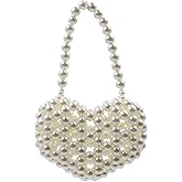 Amamcy Heart White Beaded Pearl Handbag Purse Acrylic Beaded Handbag Mini Wrislet Clutch Elegant Evening Bag for Party Wedding