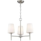 Asher Hamilton Lighting Montgomery 3-Light Chandelier | Brushed Nickel Finish with White Frosted Glass Shade | Adjustable Han